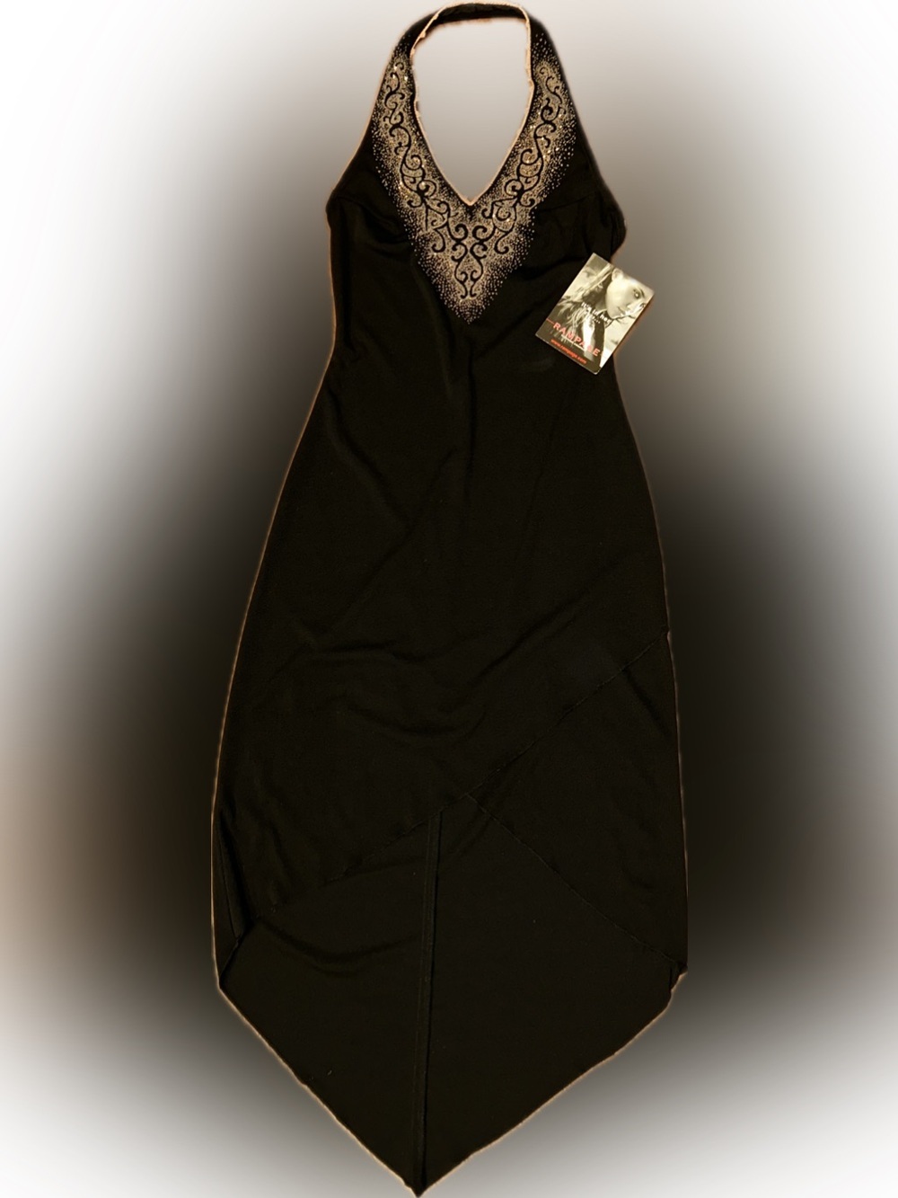 NWT Y2K Vintage Rampage Black Halter Asymmetrical Fairy Glam Emo Beaded Dress S